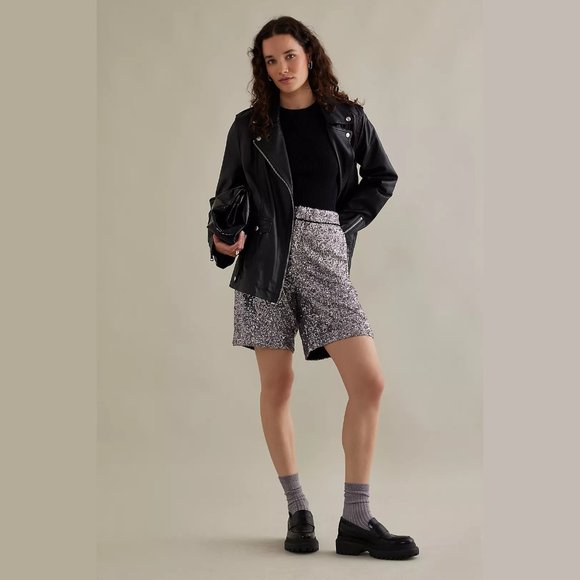 NEW Maeve Size L, Women's Sequin Longline Shorts - Silver - Picture 2 of 8